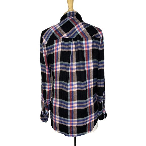 RAILS Metallic Plaid Rayon Button Up Shirt Small Black Pink Blue Long Sleeve - Picture 3 of 11